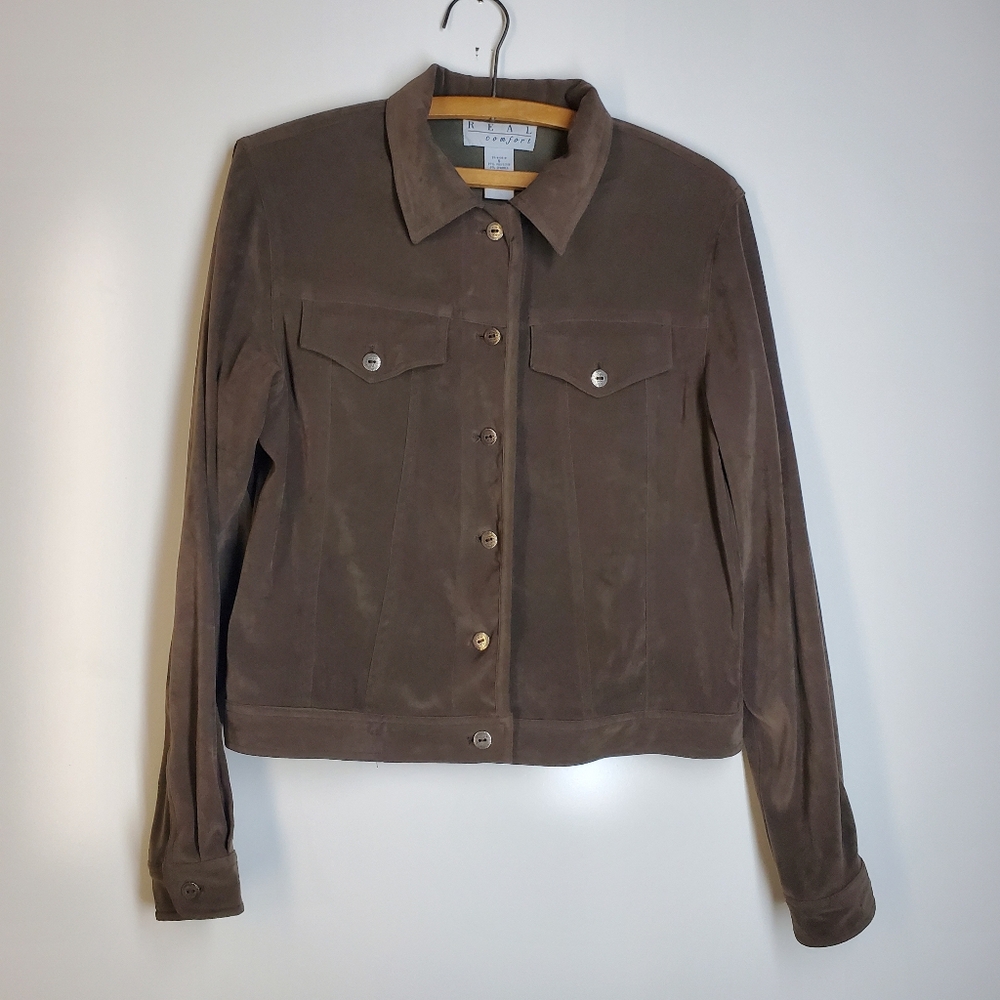 Real Comfort Olive Women's Button Down Jean Jacket.  Size S